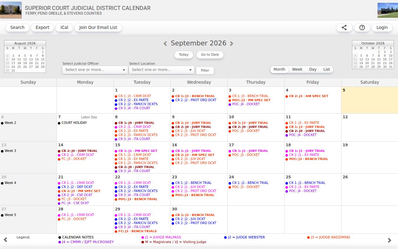 Ferry County court calendar in Tri-County CalendarWiz