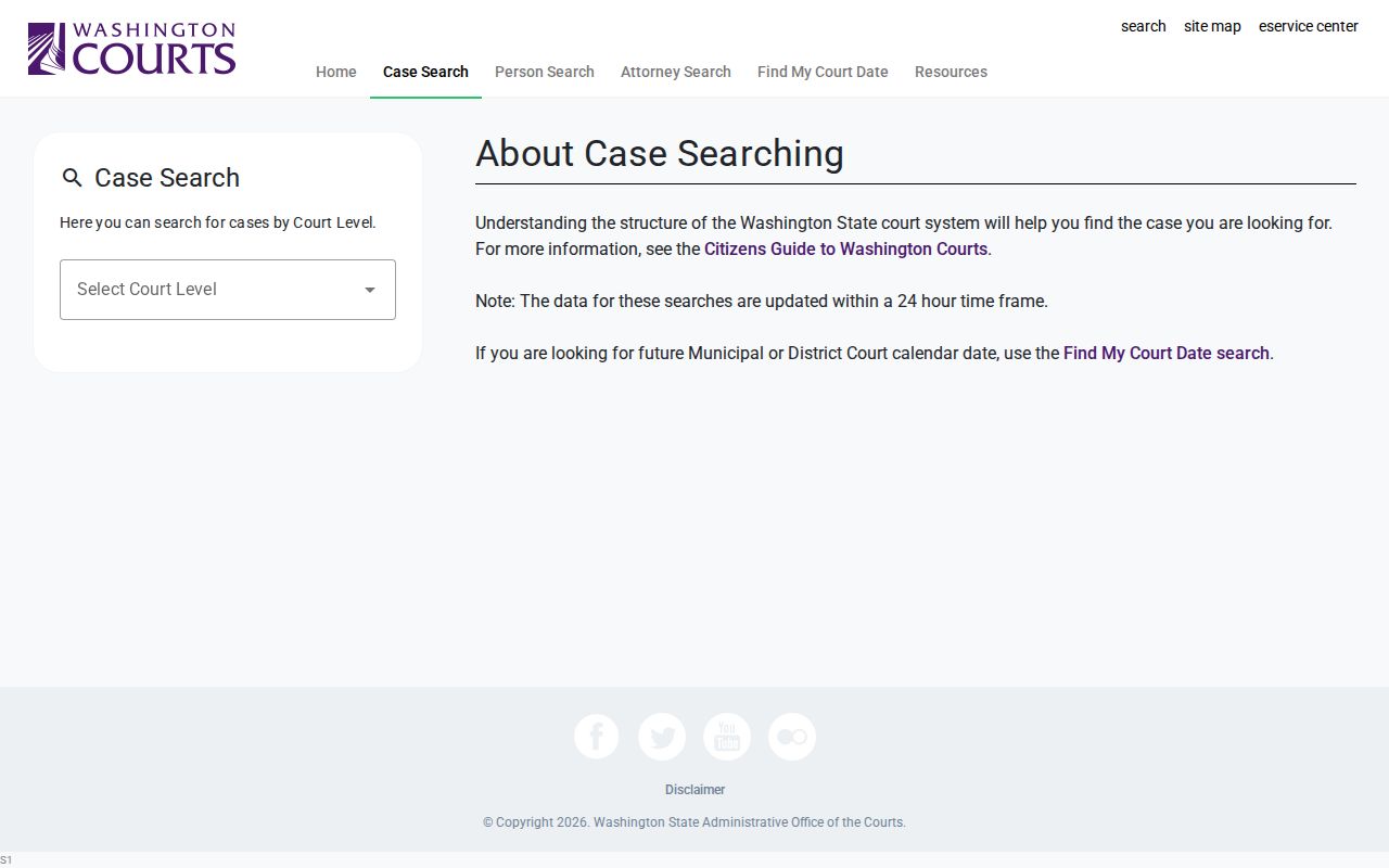 Ferry County court docket fields in Washington JIS